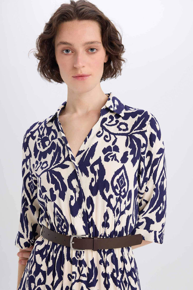 Shirt Collar Printed Midi Dress Main Image