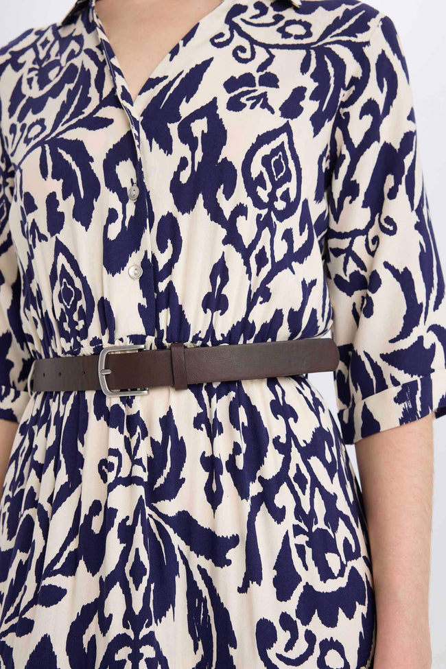 Shirt Collar Printed Midi Dress Hover Image