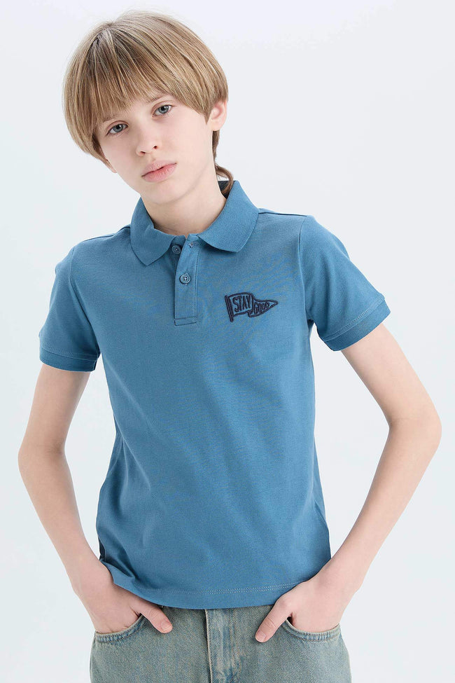 Boy Embroidered Short Sleeve Polo Shirt Hover Image