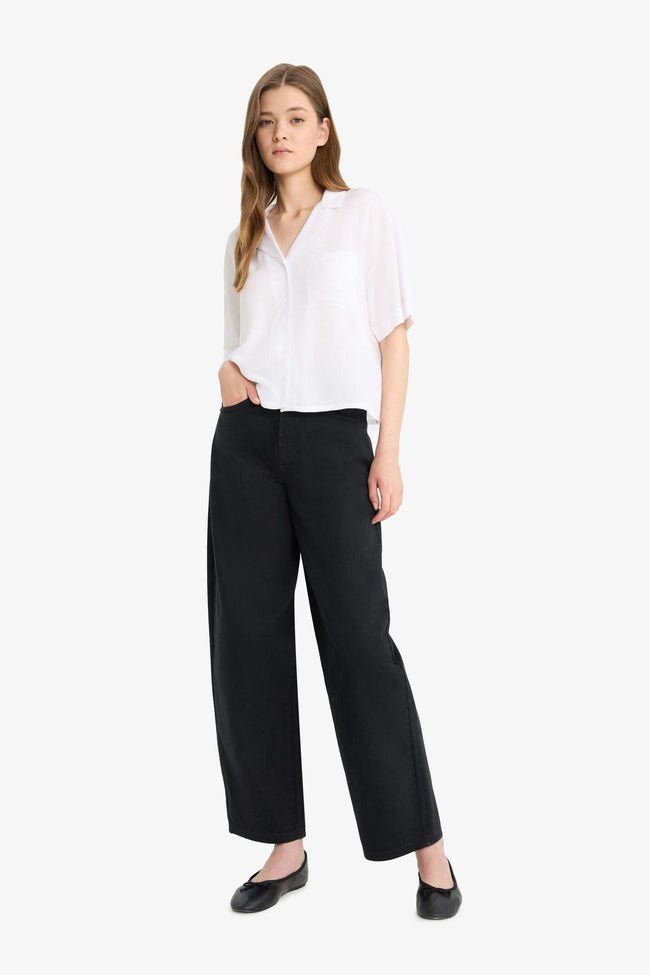 Cool, loose-fitting, high-waisted gabardine trousers Hover Image