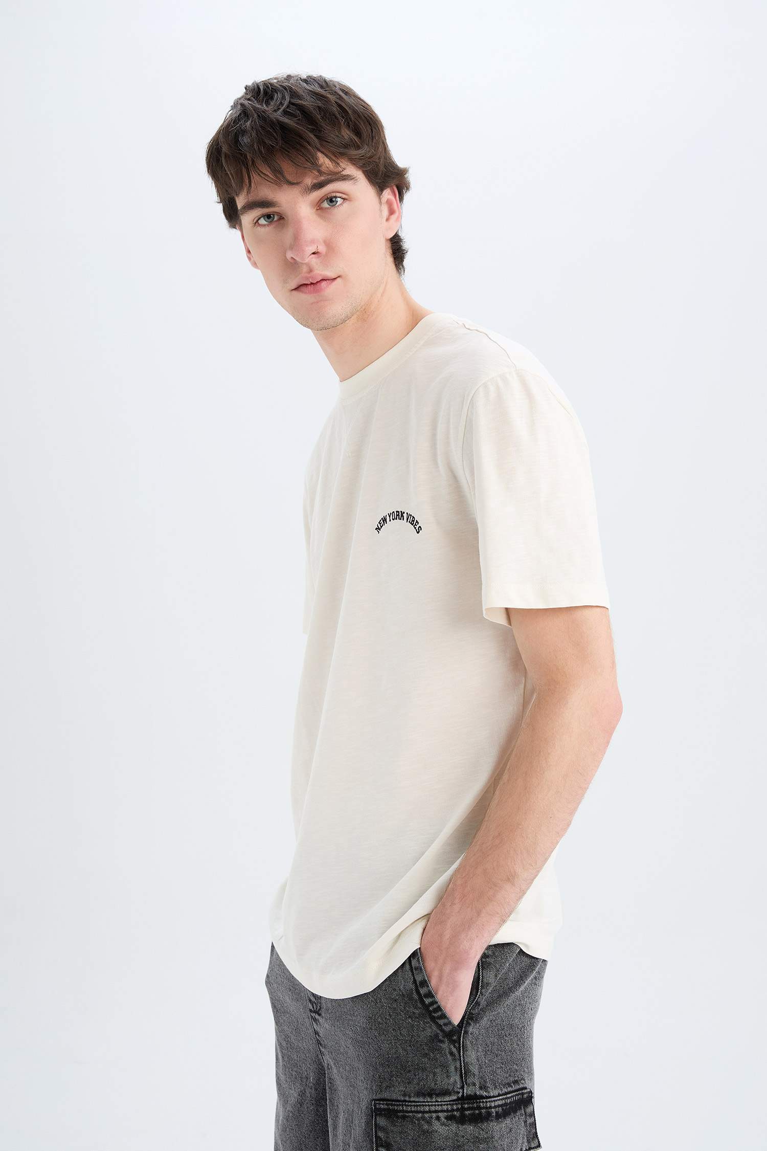 100% Cotton New Regular Fit Cycling Collar Short Sleeve Jacquard T-shirt