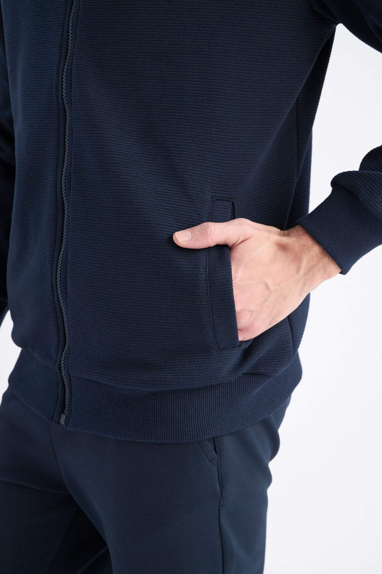 Relax Fit College Collar Textured Bomber Cardigan