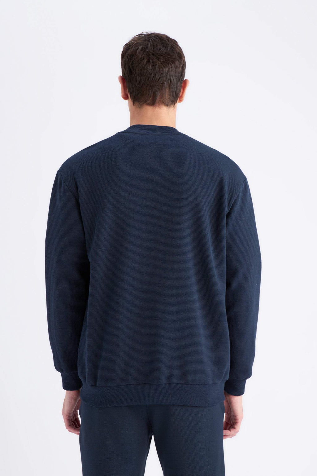 Relax Fit College Collar Textured Bomber Cardigan