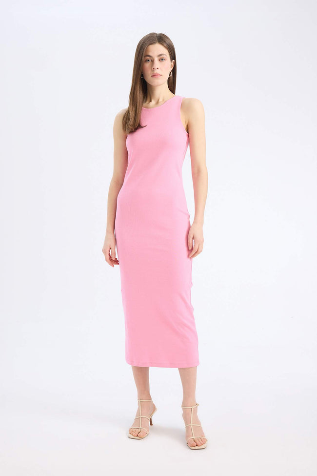 A sleeveless, round neck, ribbed midi dress Main Image