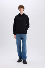 Boxy Fit Hooded Back Printed Sweatshirt