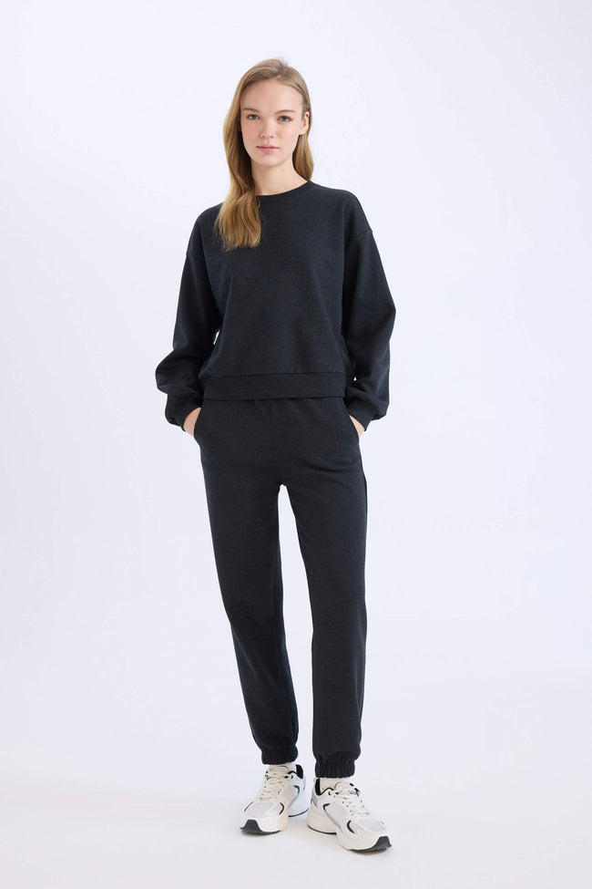 Regular Fit 2-Piece Set Thick Crew Neck Sweatshirt Flexible Waist Jogger Sweatpants Main Image