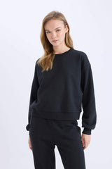 Regular Fit 2-Piece Set Thick Crew Neck Sweatshirt Flexible Waist Jogger Sweatpants