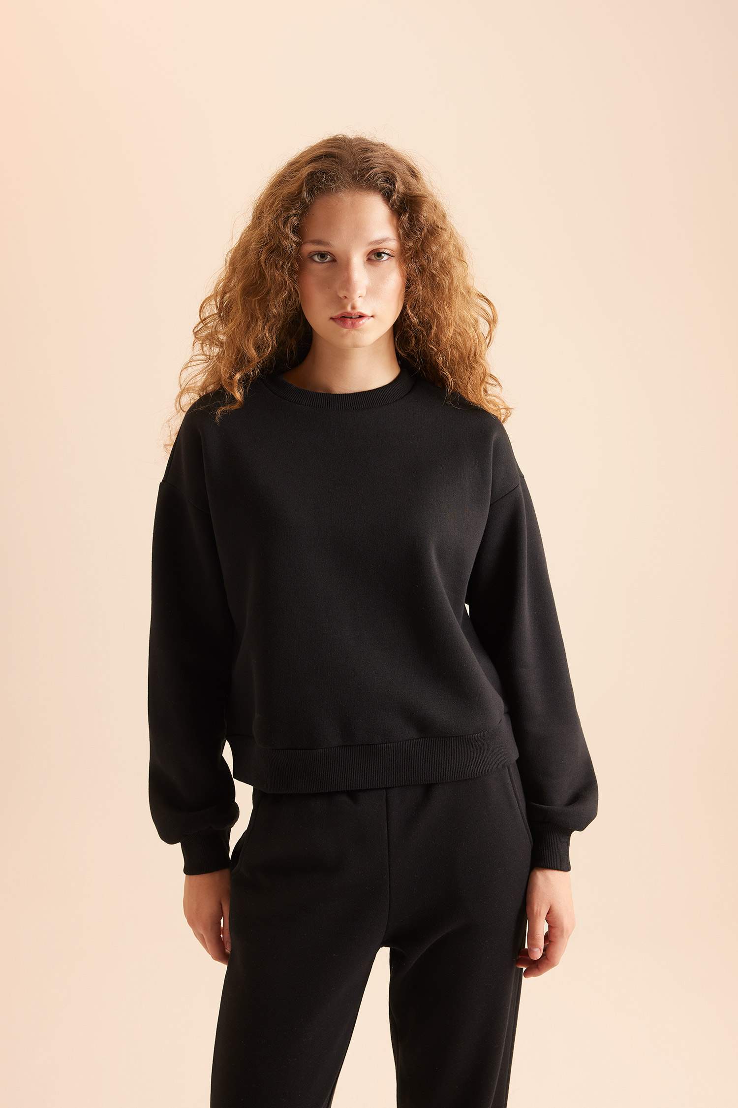 Regular Fit 2-Piece Set Thick Crew Neck Sweatshirt Flexible Waist Jogger Sweatpants