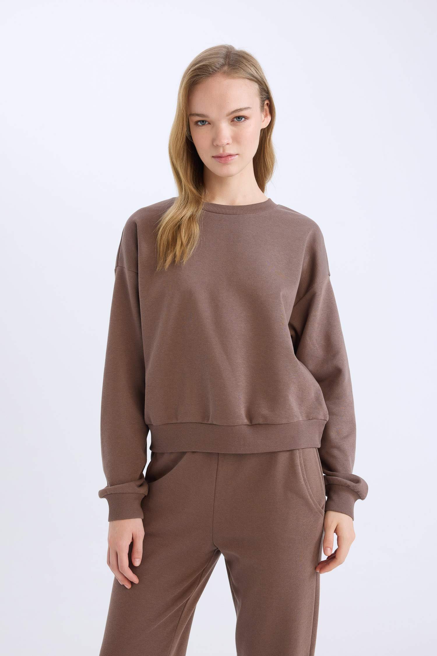 Regular Fit 2-Piece Set Thick Crew Neck Sweatshirt Flexible Waist Jogger Sweatpants