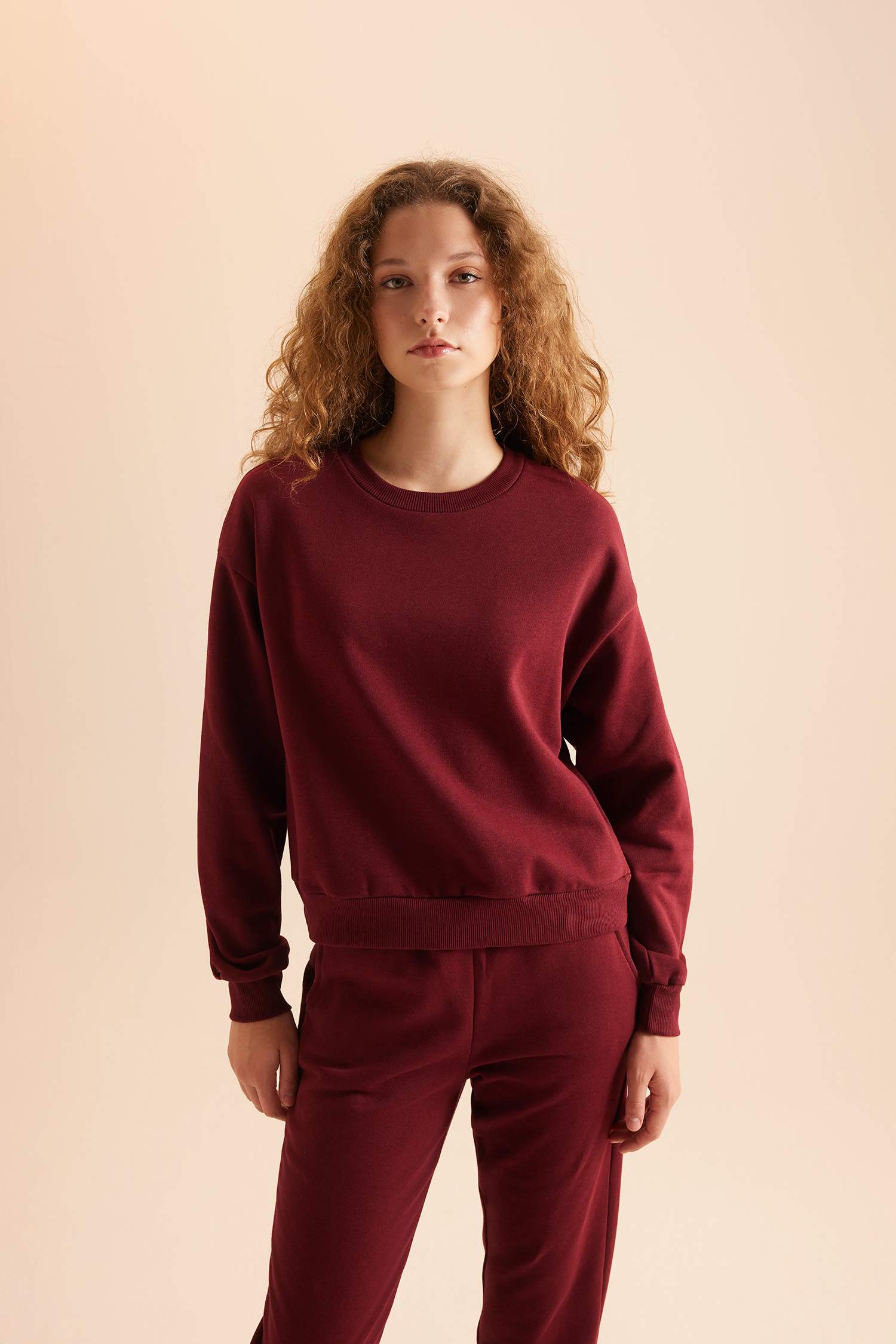 Regular Fit 2-Piece Set Thick Crew Neck Sweatshirt Flexible Waist Jogger Sweatpants