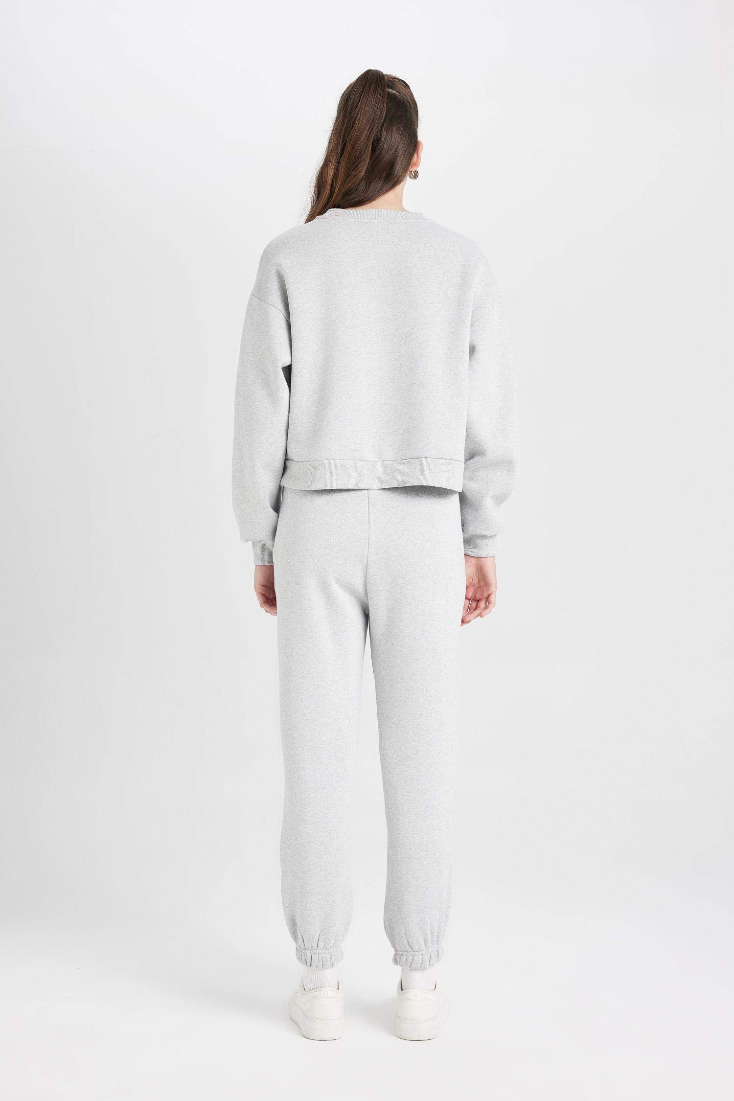 Regular Fit 2-Piece Set Thick Crew Neck Sweatshirt Flexible Waist Jogger Sweatpants