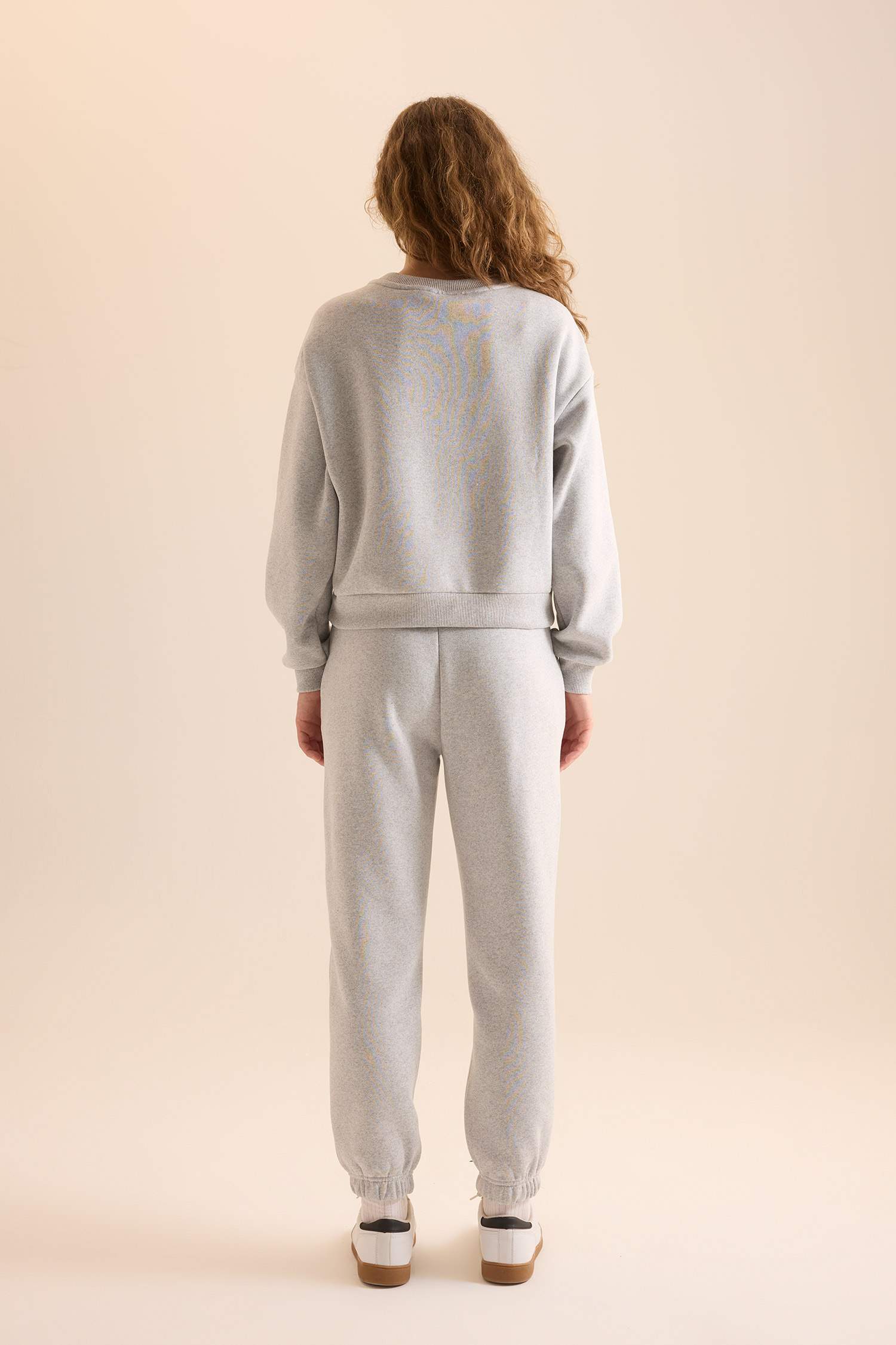 Regular Fit 2-Piece Set Thick Crew Neck Sweatshirt Flexible Waist Jogger Sweatpants