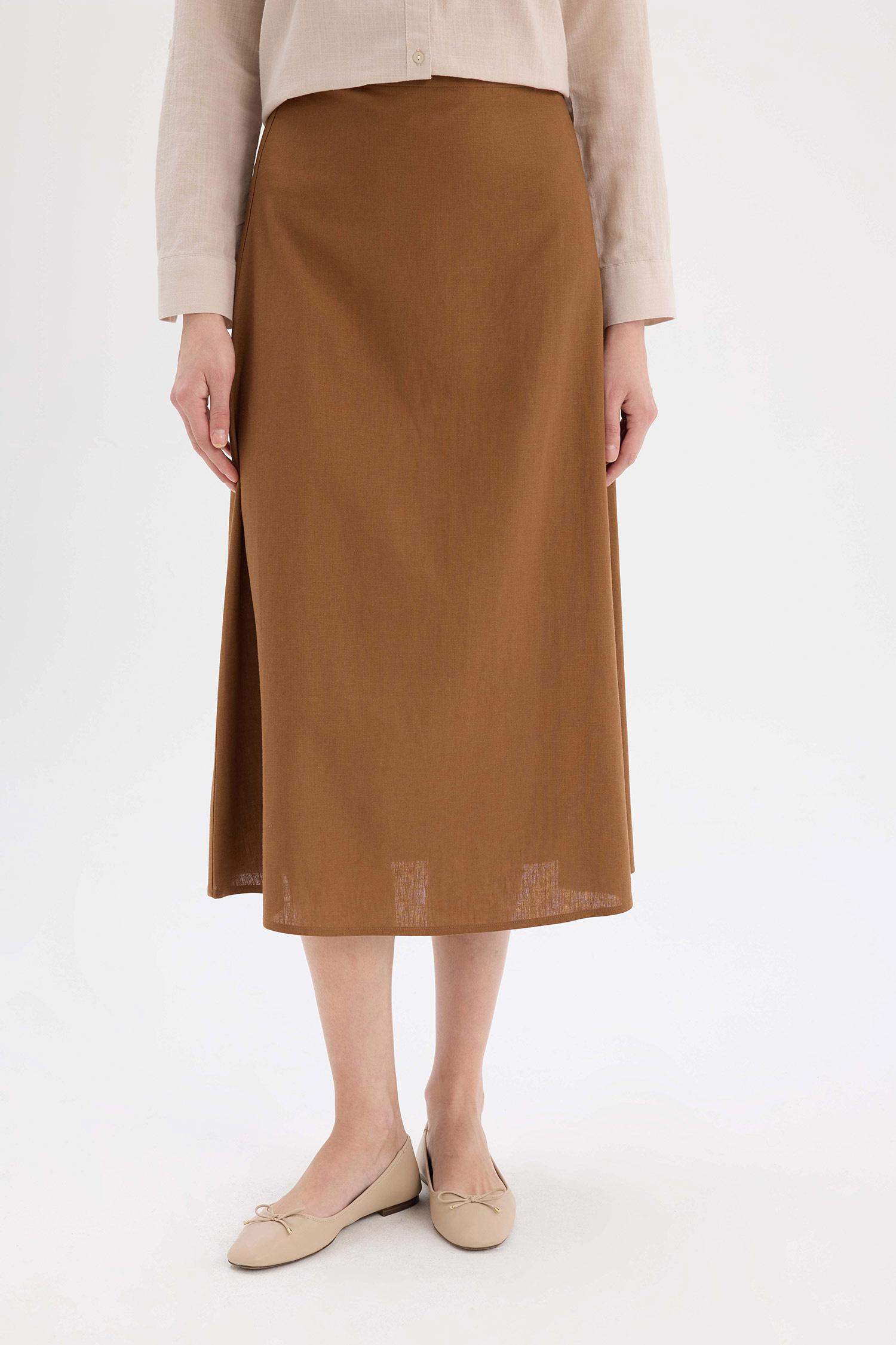 A Cut Normal Waist Linen Blend Maxi Skirt