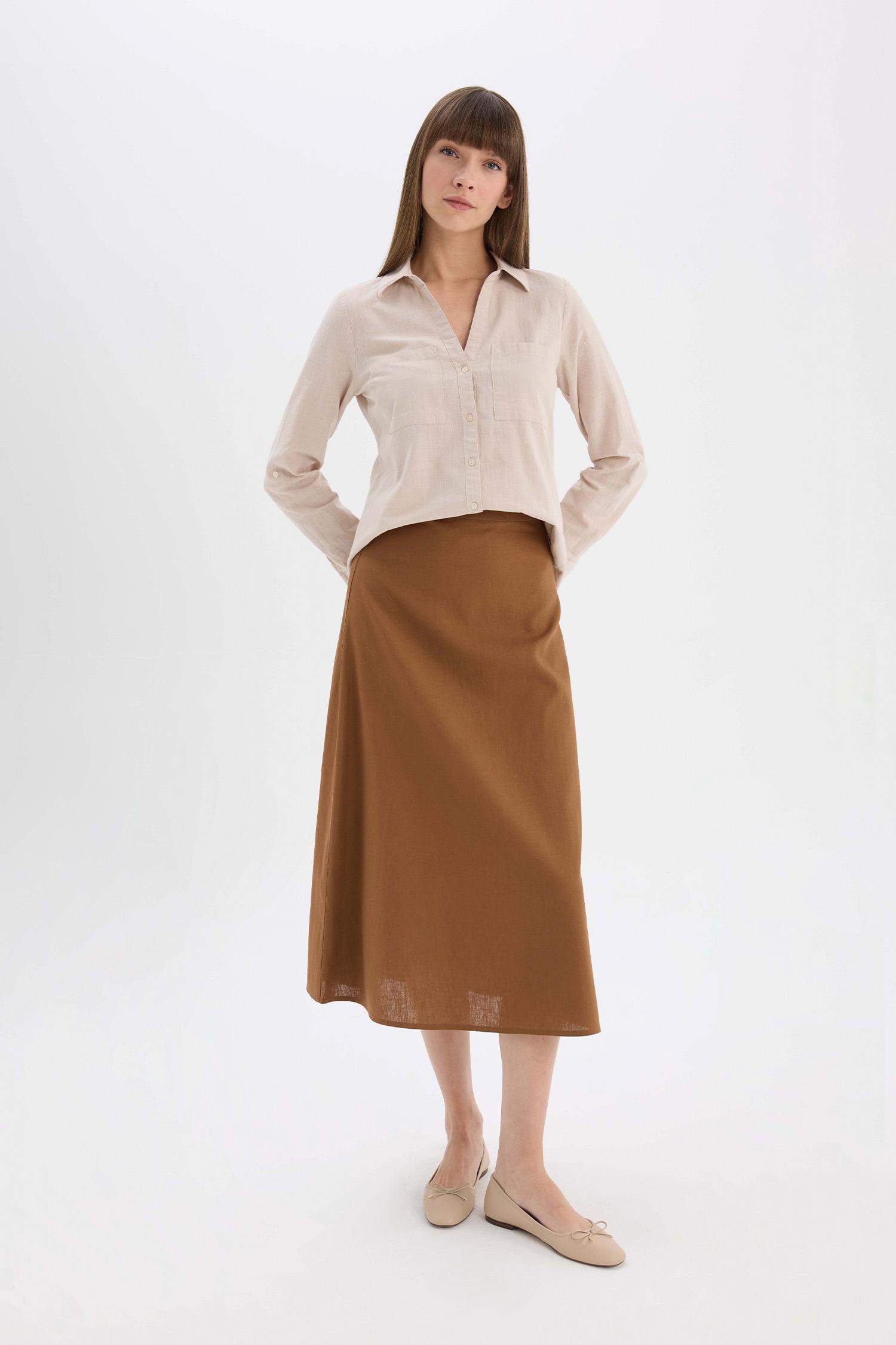 A Cut Normal Waist Linen Blend Maxi Skirt