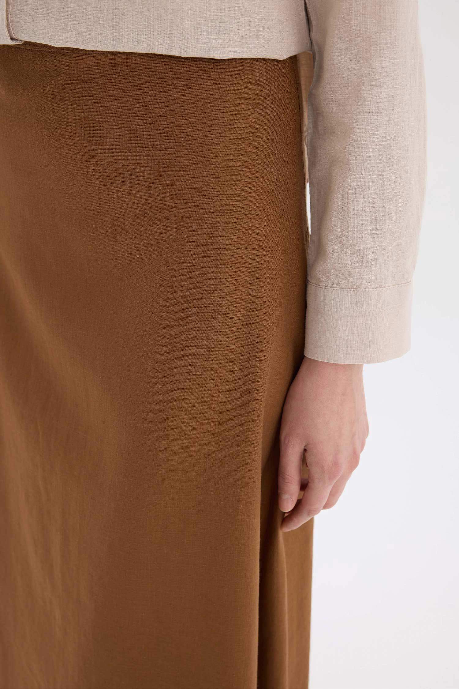 A Cut Normal Waist Linen Blend Maxi Skirt