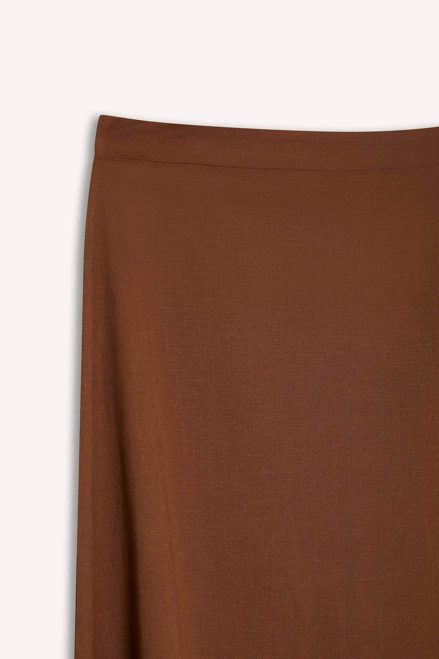 A Cut Normal Waist Linen Blend Maxi Skirt