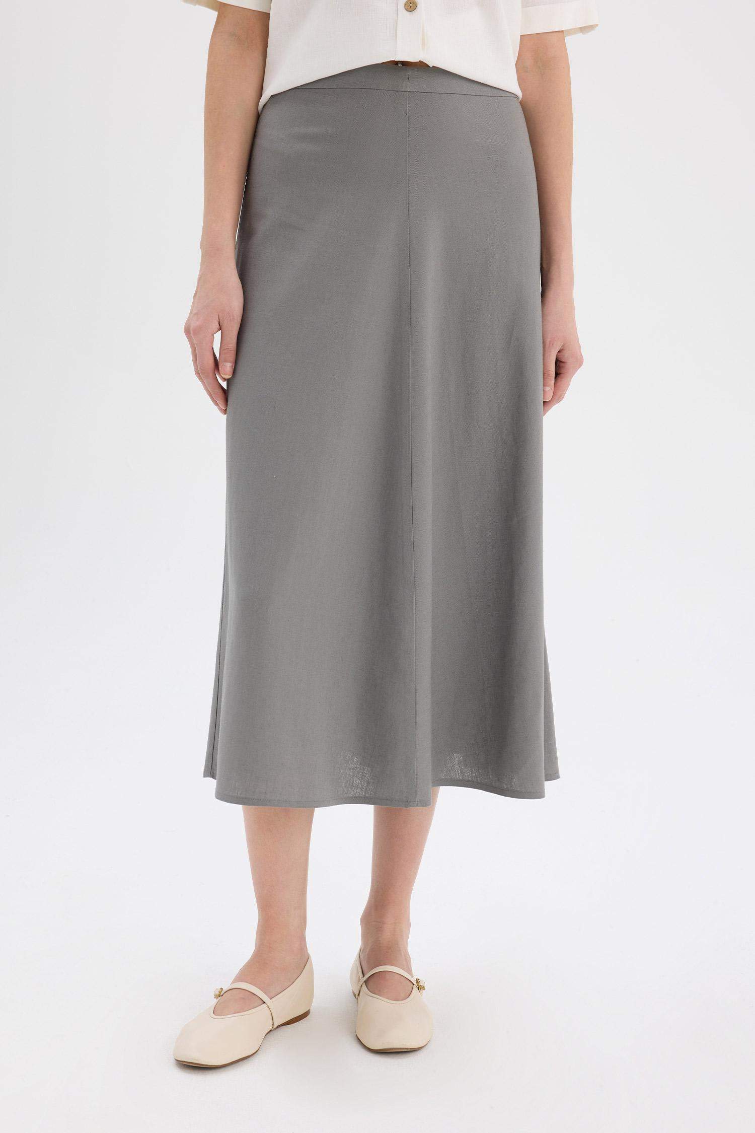 A Cut Normal Waist Linen Blend Maxi Skirt
