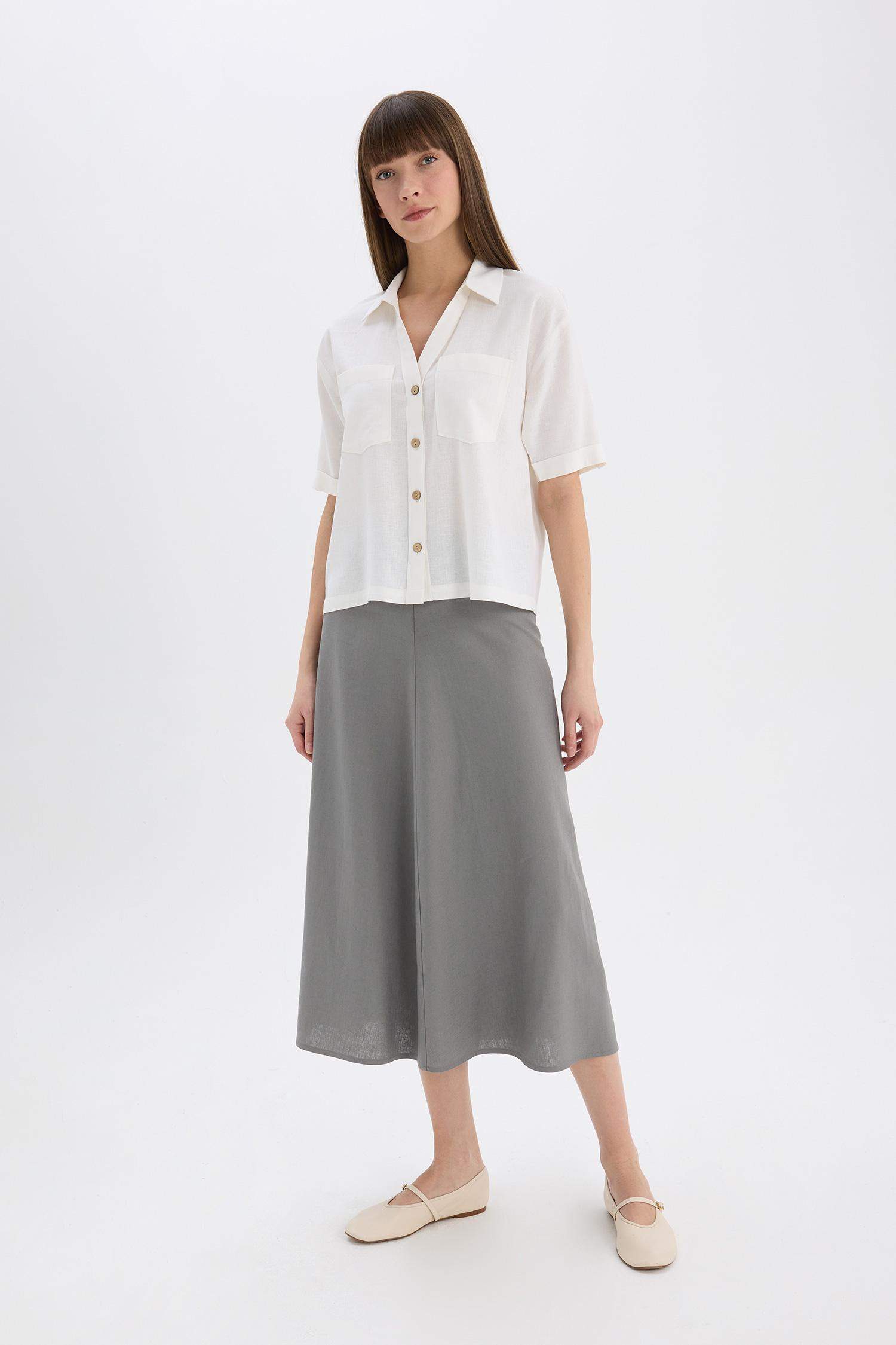 A Cut Normal Waist Linen Blend Maxi Skirt