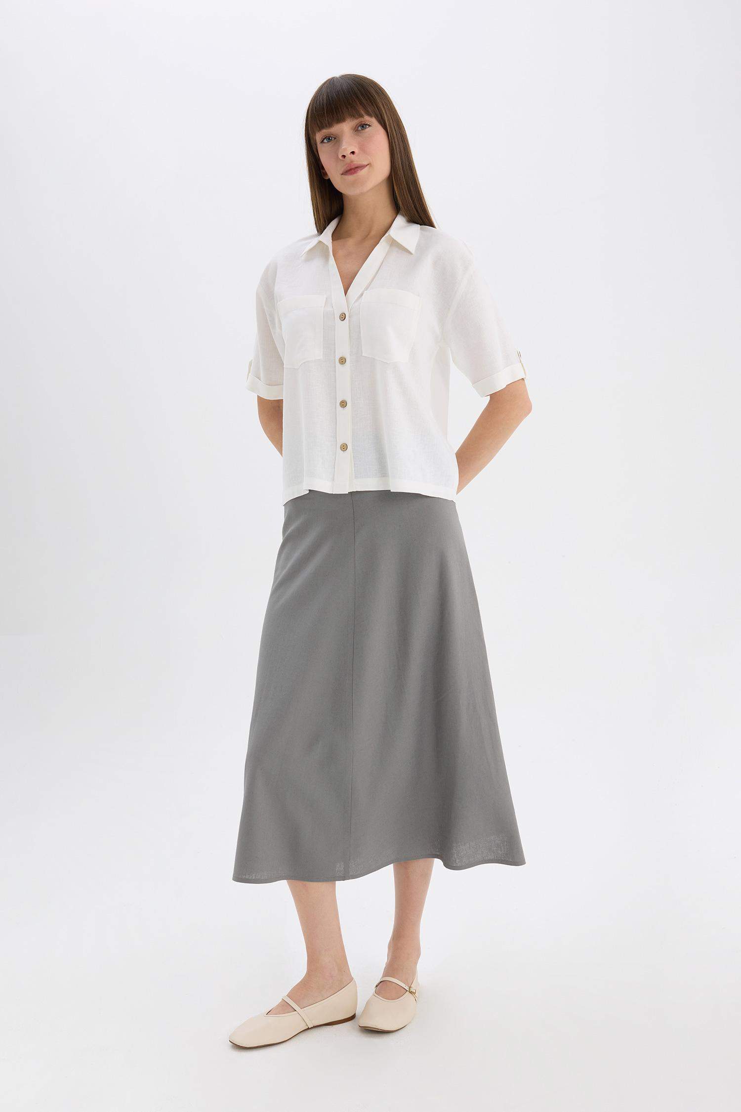 A Cut Normal Waist Linen Blend Maxi Skirt