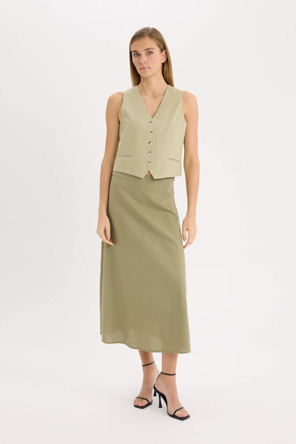 A Cut Normal Waist Linen Blend Maxi Skirt