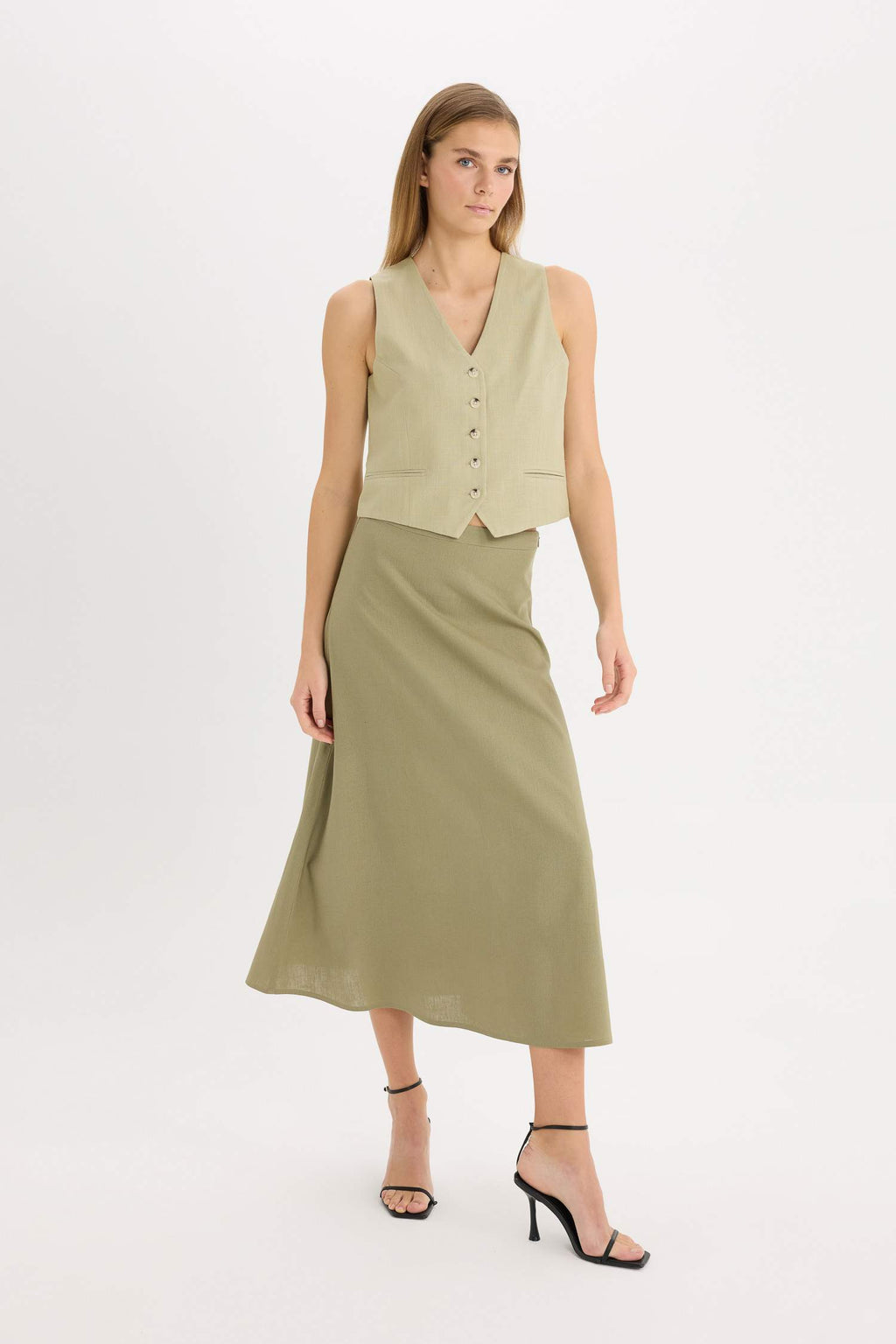 A Cut Normal Waist Linen Blend Maxi Skirt