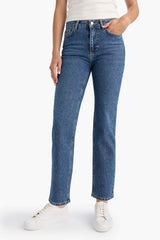 Comfort Straight High Waist Ankle Length Washed Jean Trousers