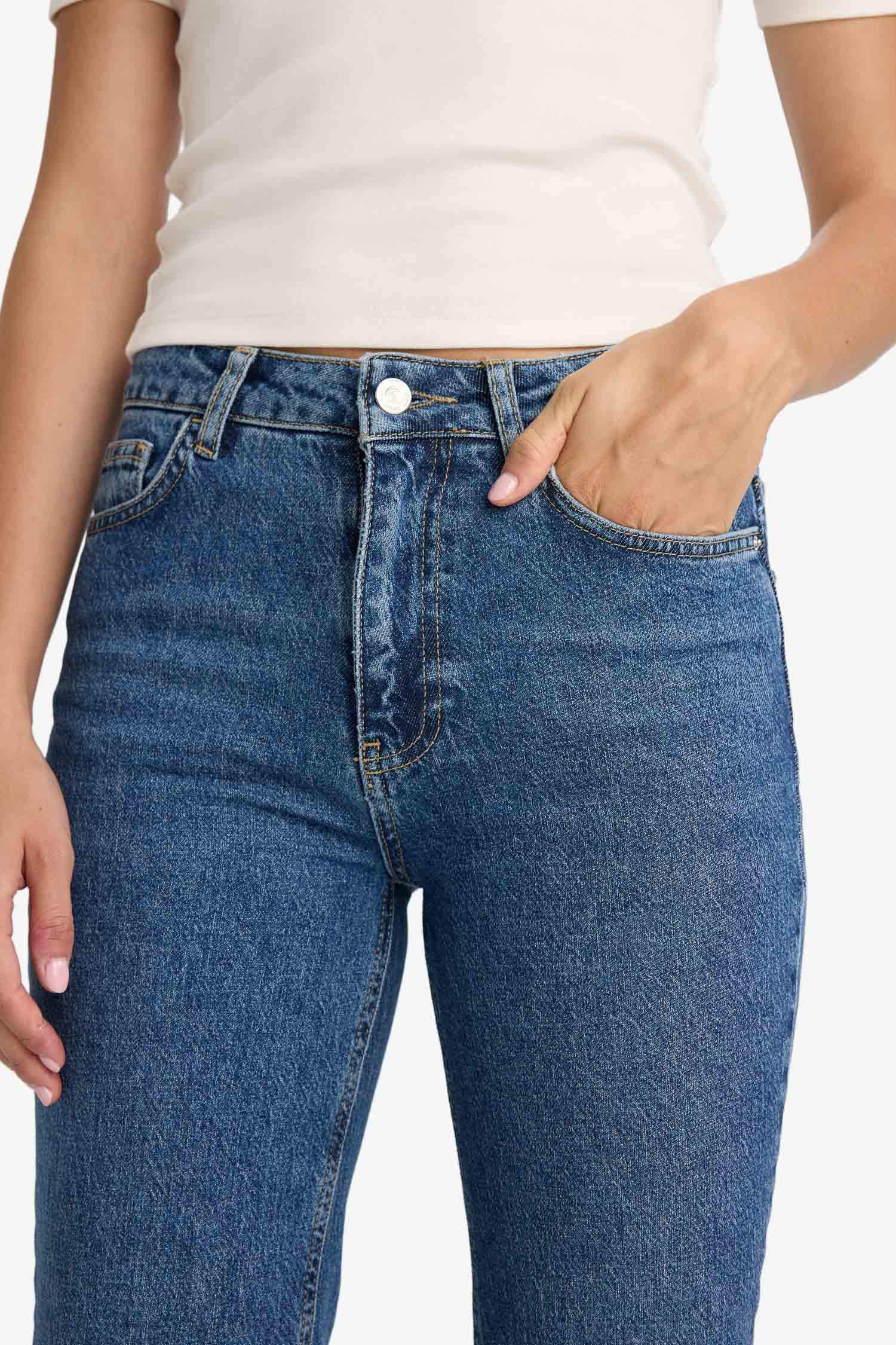 Comfort Straight High Waist Ankle Length Washed Jean Trousers