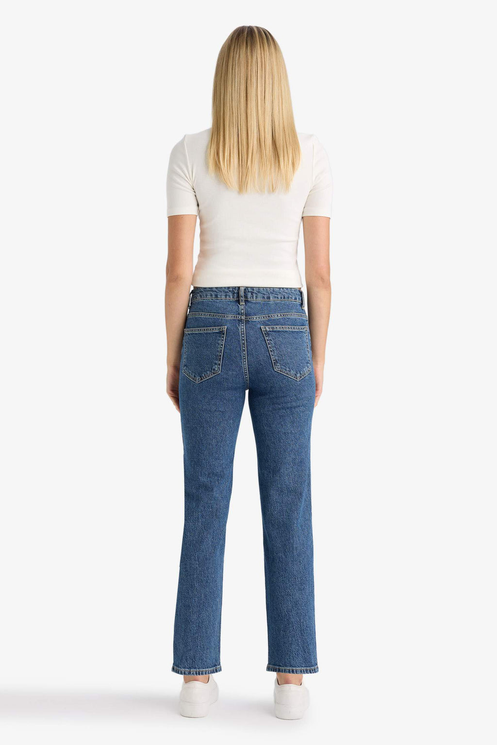 Comfort Straight High Waist Ankle Length Washed Jean Trousers