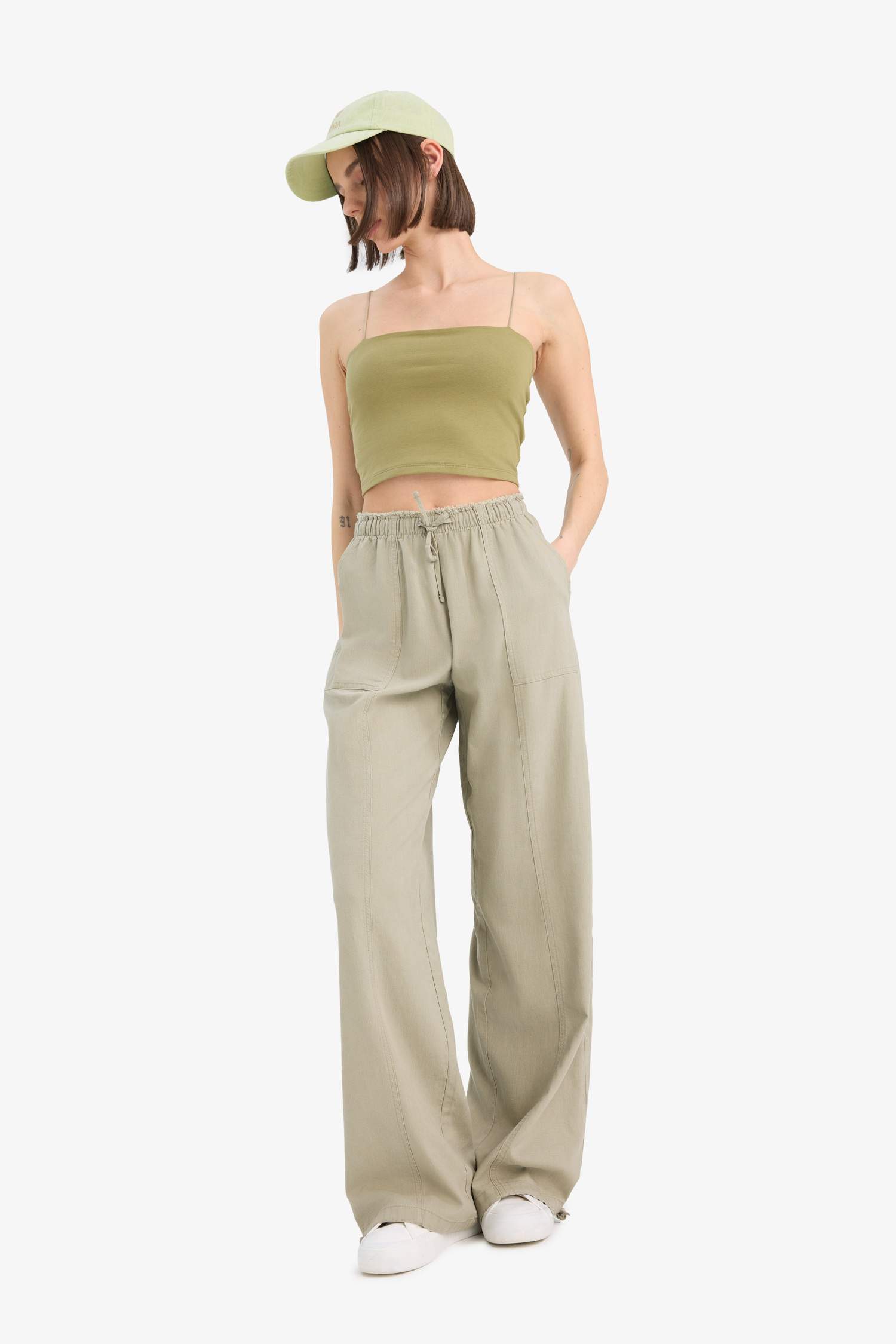 Wide Leg Regular Waist Linen Blend Trosuers