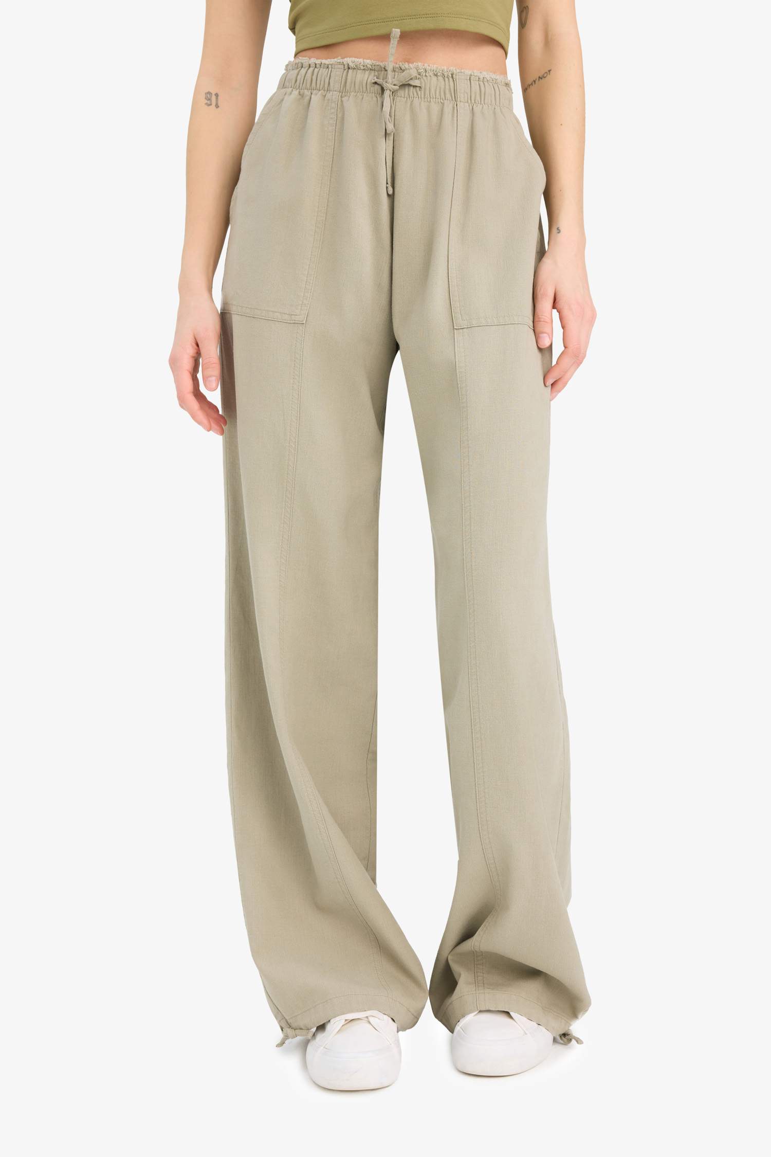 Wide Leg Regular Waist Linen Blend Trosuers