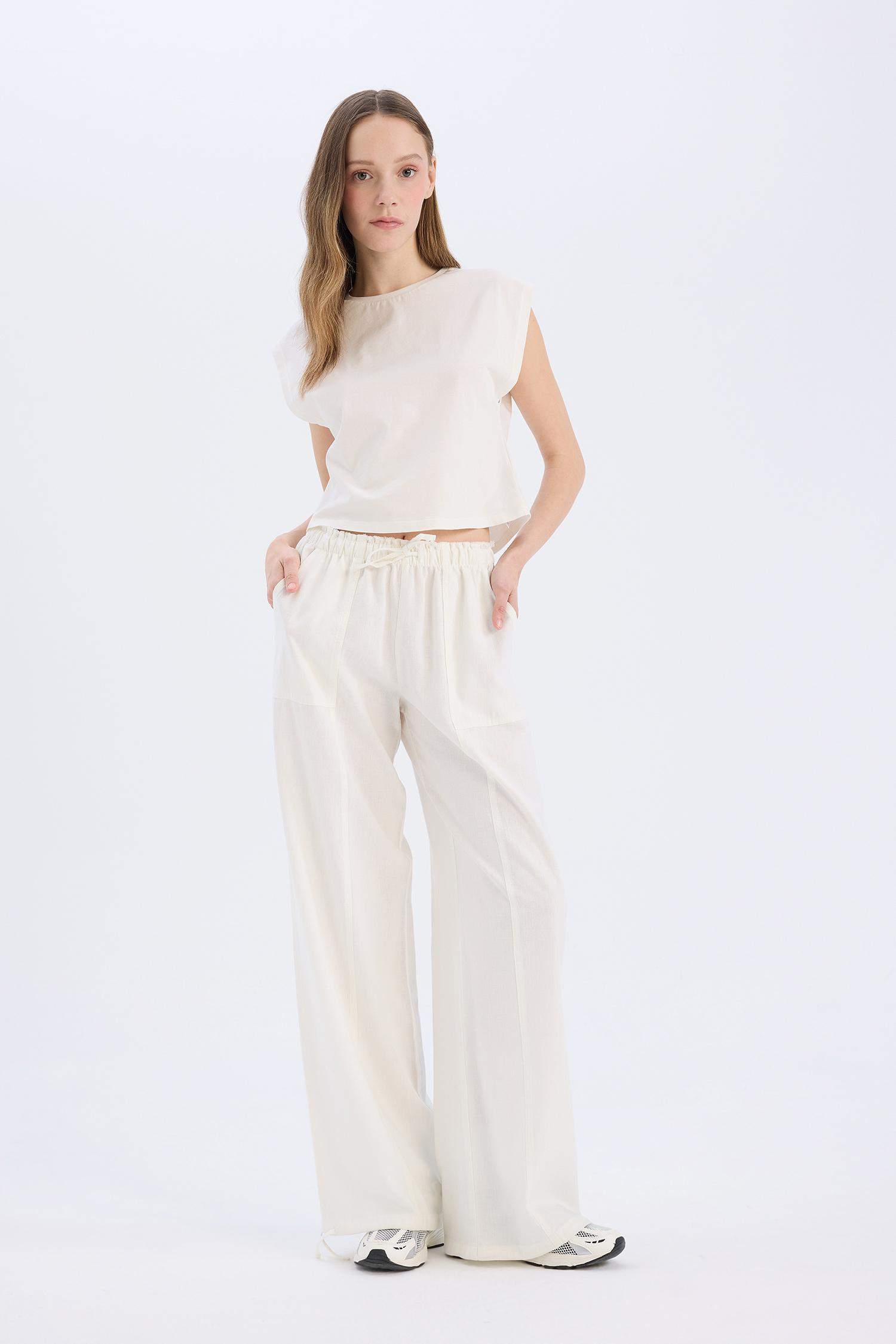 Wide Leg Regular Waist Linen Blend Trosuers