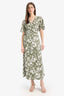 Wrapped Shoulder Floral Linen Short Sleeve Maxi Combination Dress