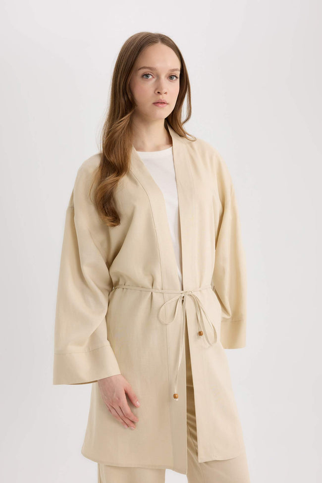 Relax Fit Belted Linen Blend Kimono Main Image