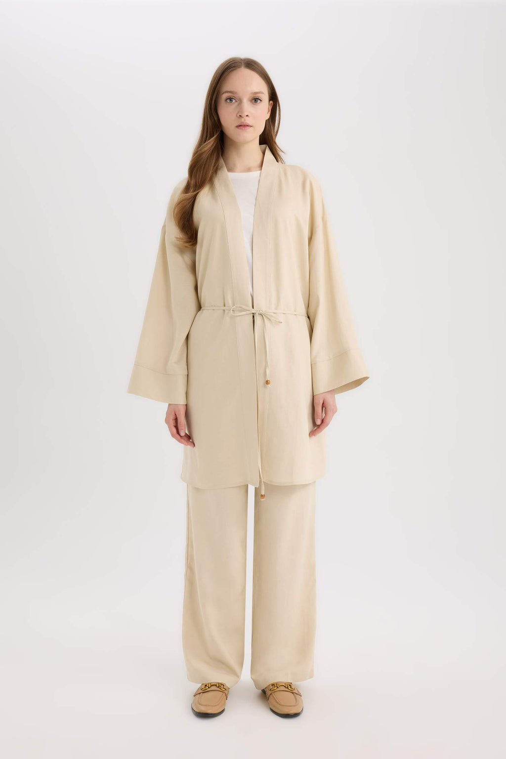Relax Fit Belted Linen Blend Kimono
