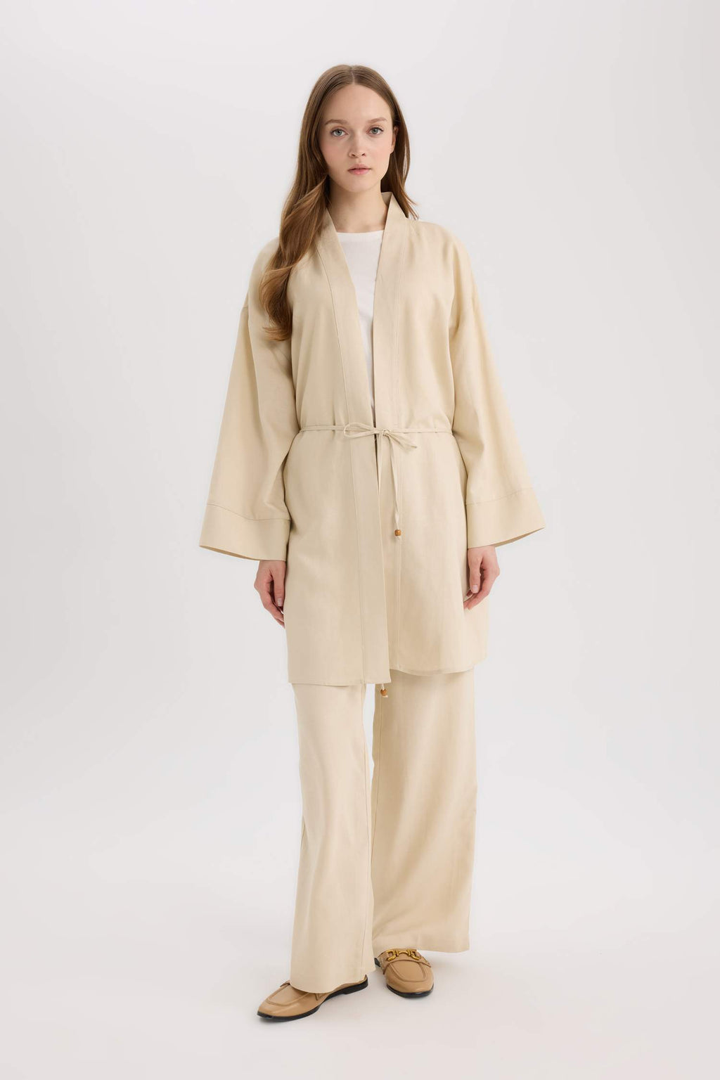 Relax Fit Belted Linen Blend Kimono