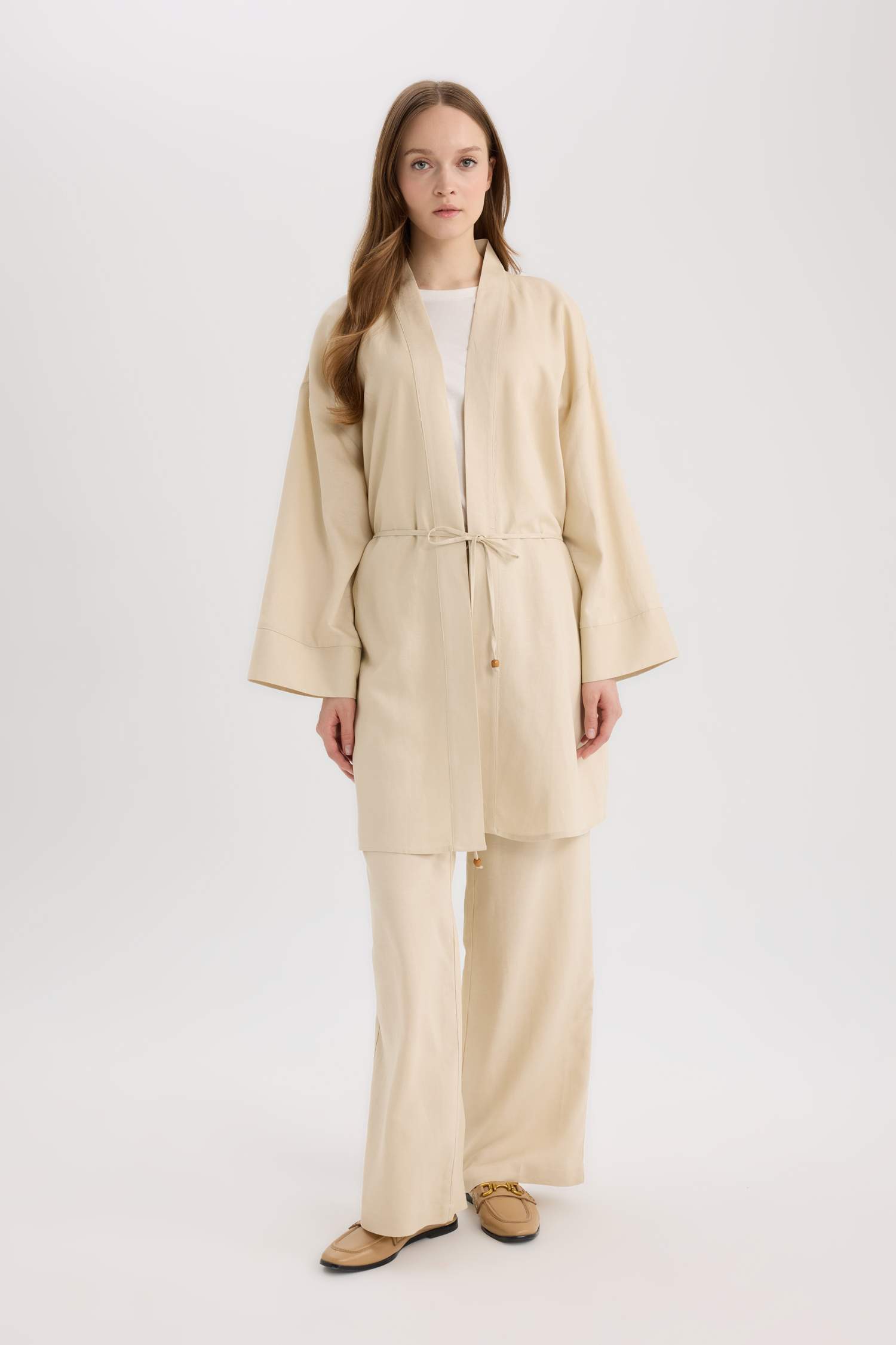 Relax Fit Belted Linen Blend Kimono