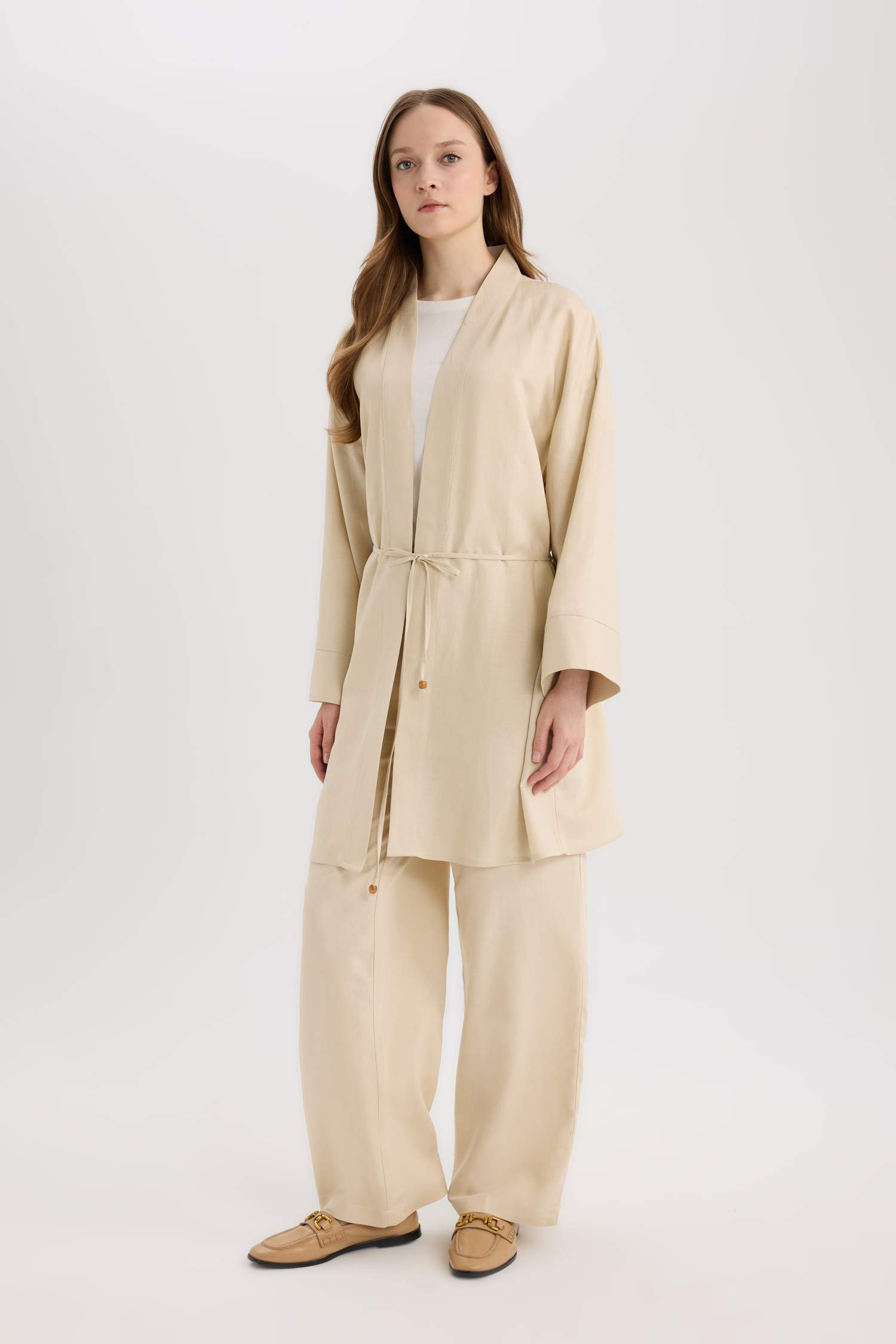 Relax Fit Belted Linen Blend Kimono