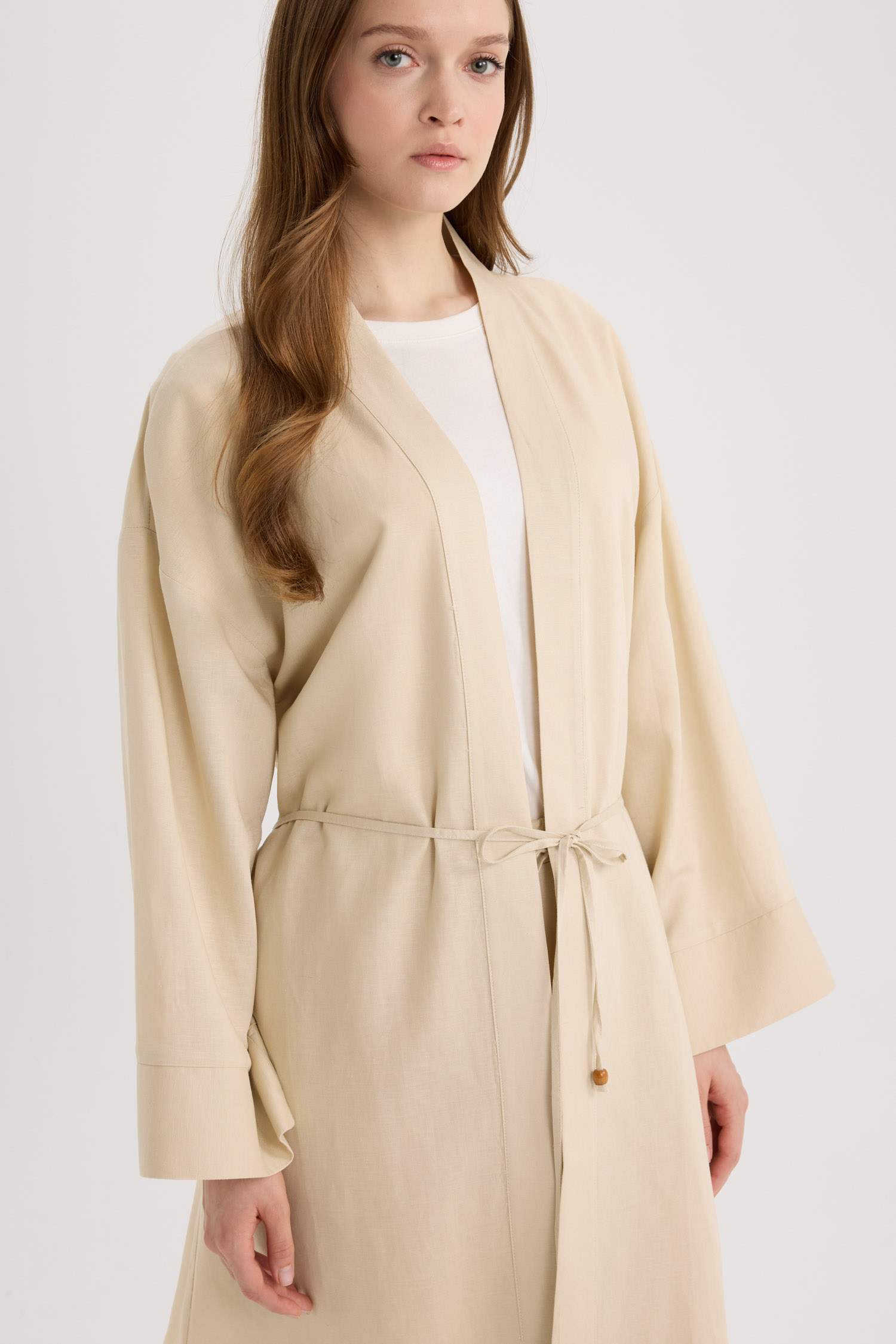 Relax Fit Belted Linen Blend Kimono