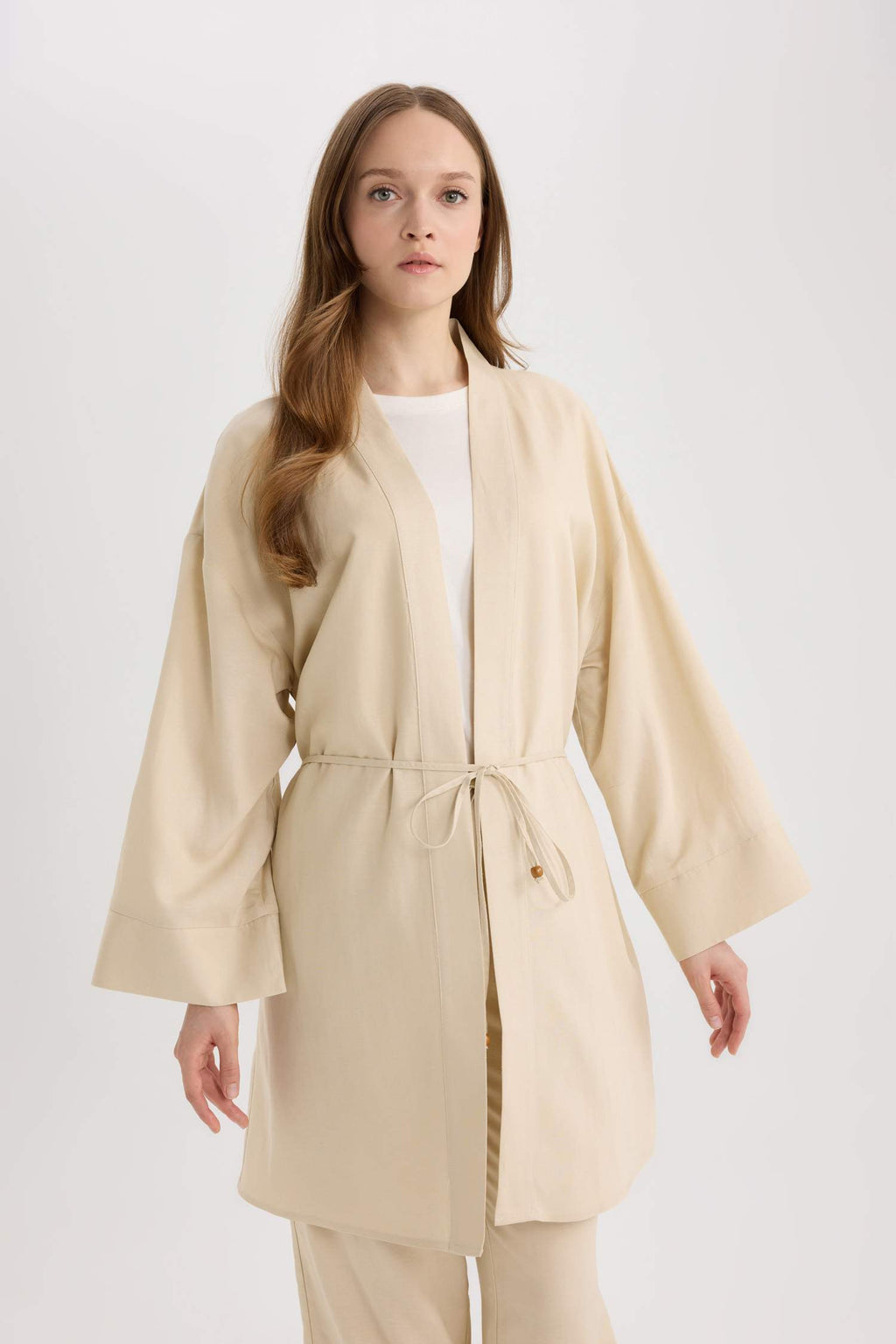 Relax Fit Belted Linen Blend Kimono