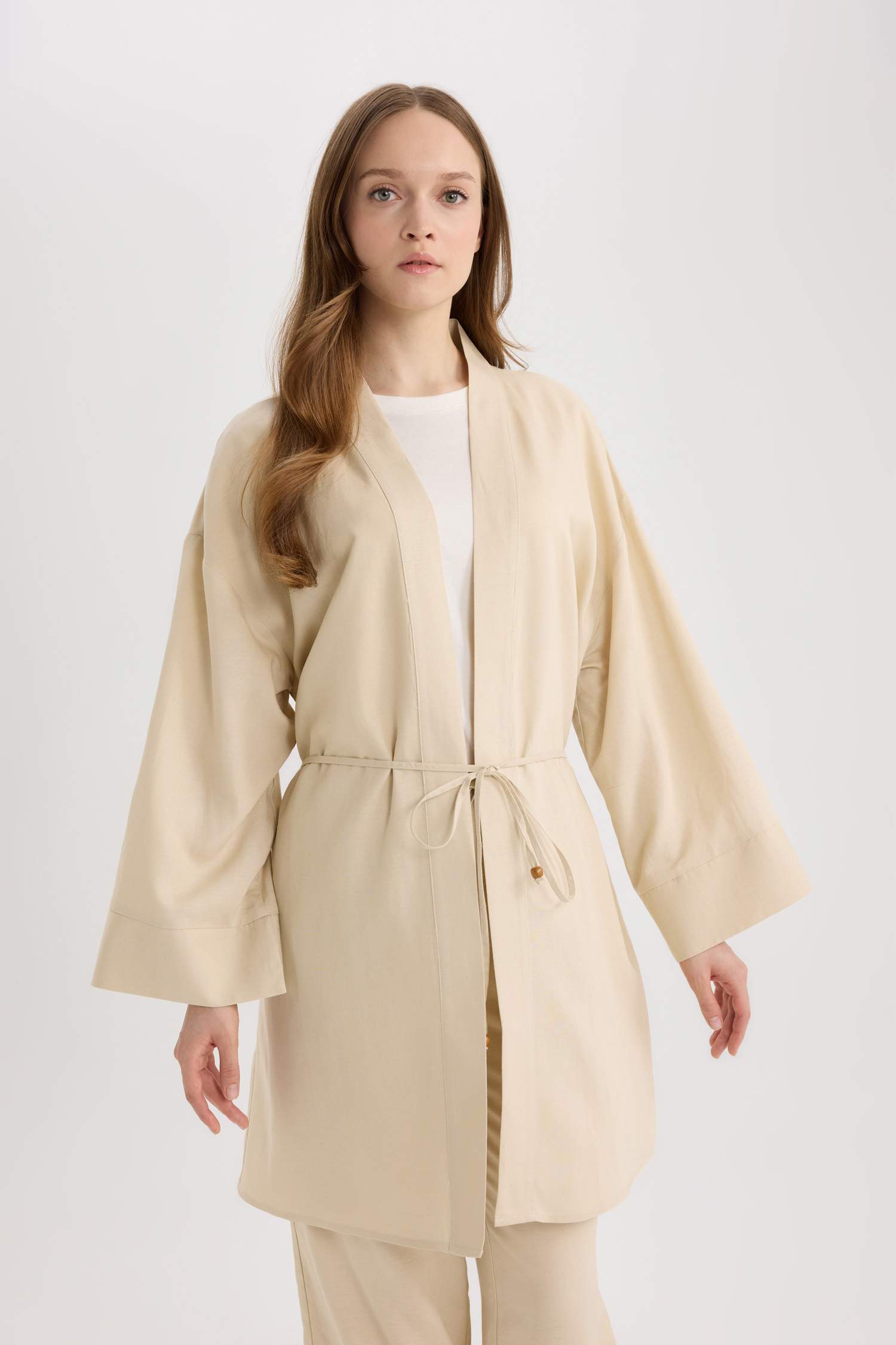 Relax Fit Belted Linen Blend Kimono
