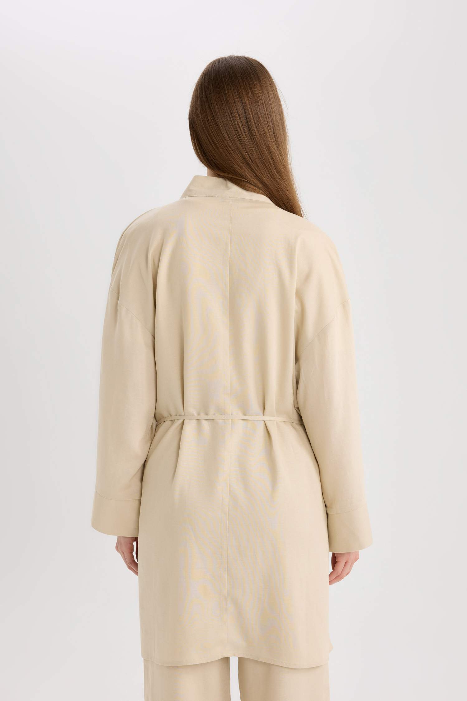 Relax Fit Belted Linen Blend Kimono