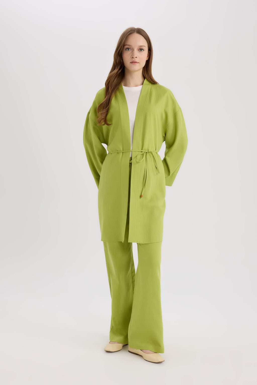 Relax Fit Belted Linen Blend Kimono