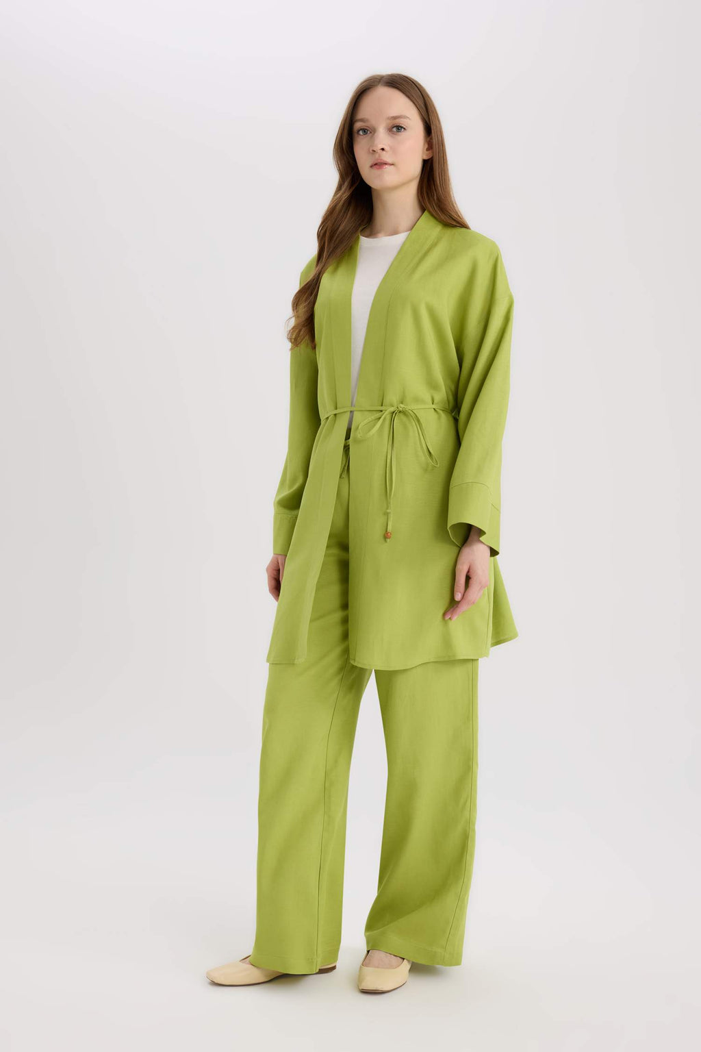 Relax Fit Belted Linen Blend Kimono