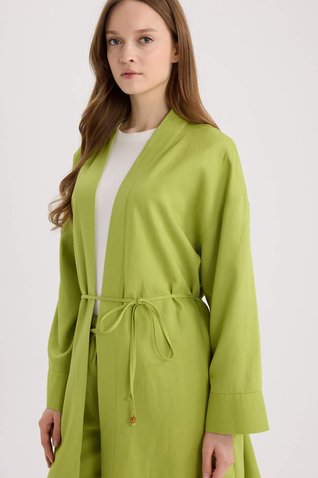 Relax Fit Belted Linen Blend Kimono
