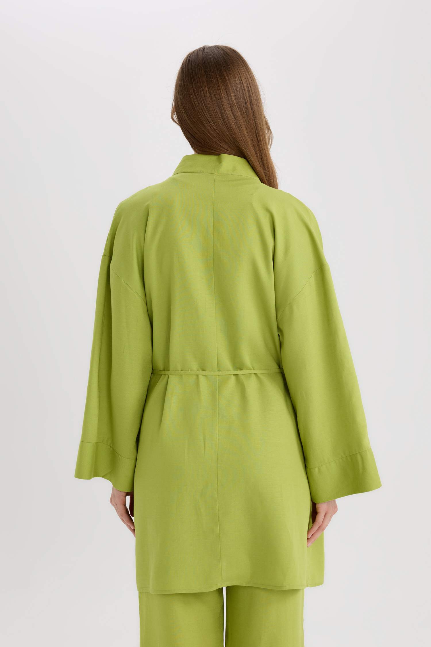 Relax Fit Belted Linen Blend Kimono