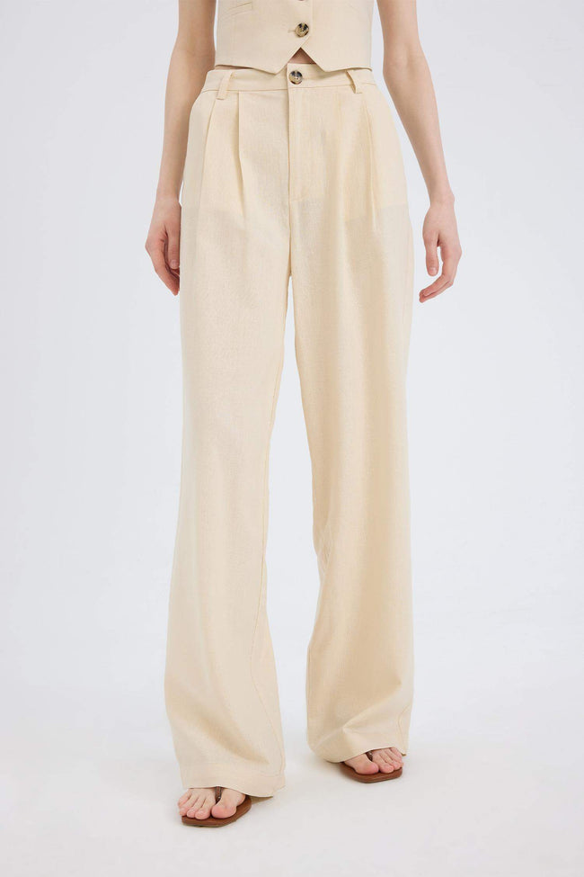 Wide Leg Three Pocket High Waist Linen Blend Trousers Main Image