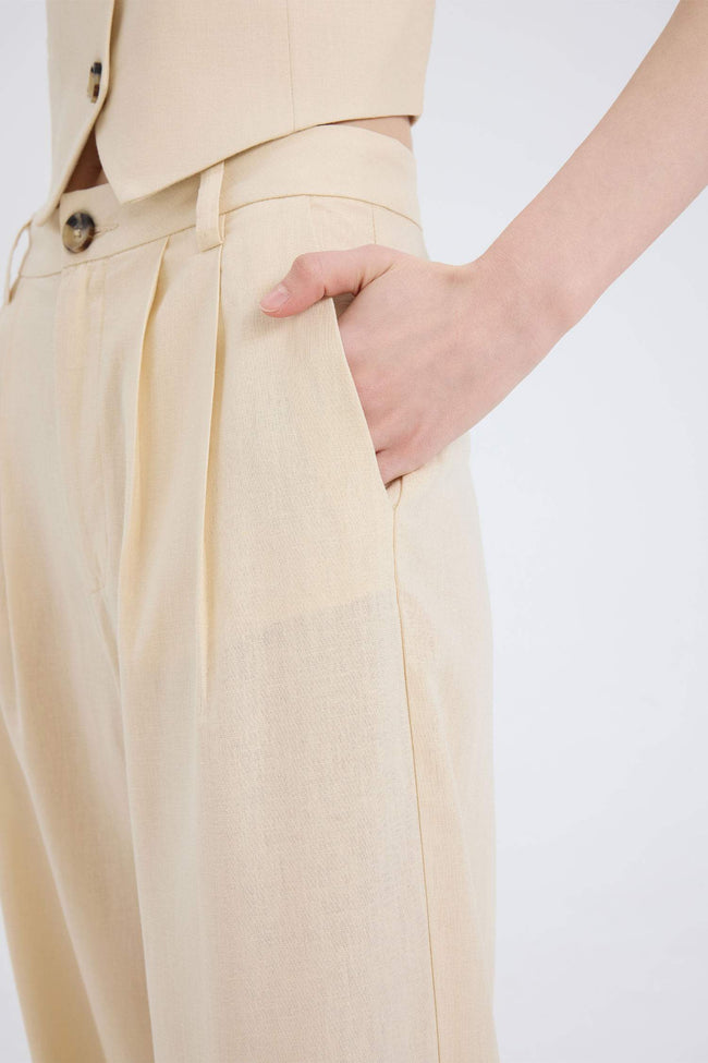 Wide Leg Three Pocket High Waist Linen Blend Trousers Hover Image