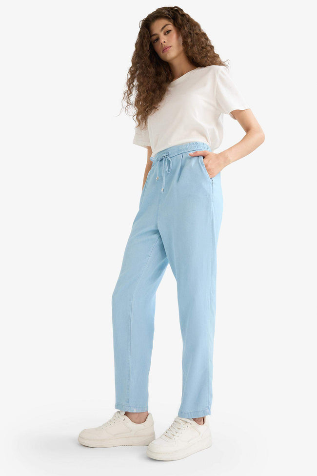 Pull On Carrot Fit High Waist Ankle Length Tencel Washed Trousers Main Image