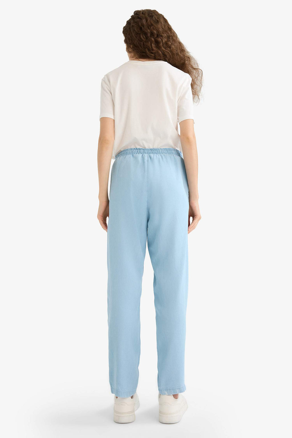 Pull On Carrot Fit High Waist Ankle Length Tencel Washed Trousers