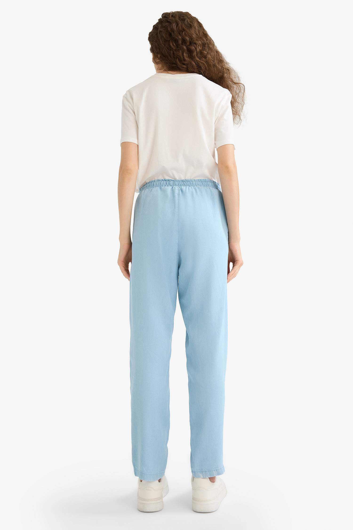 Pull On Carrot Fit High Waist Ankle Length Tencel Washed Trousers